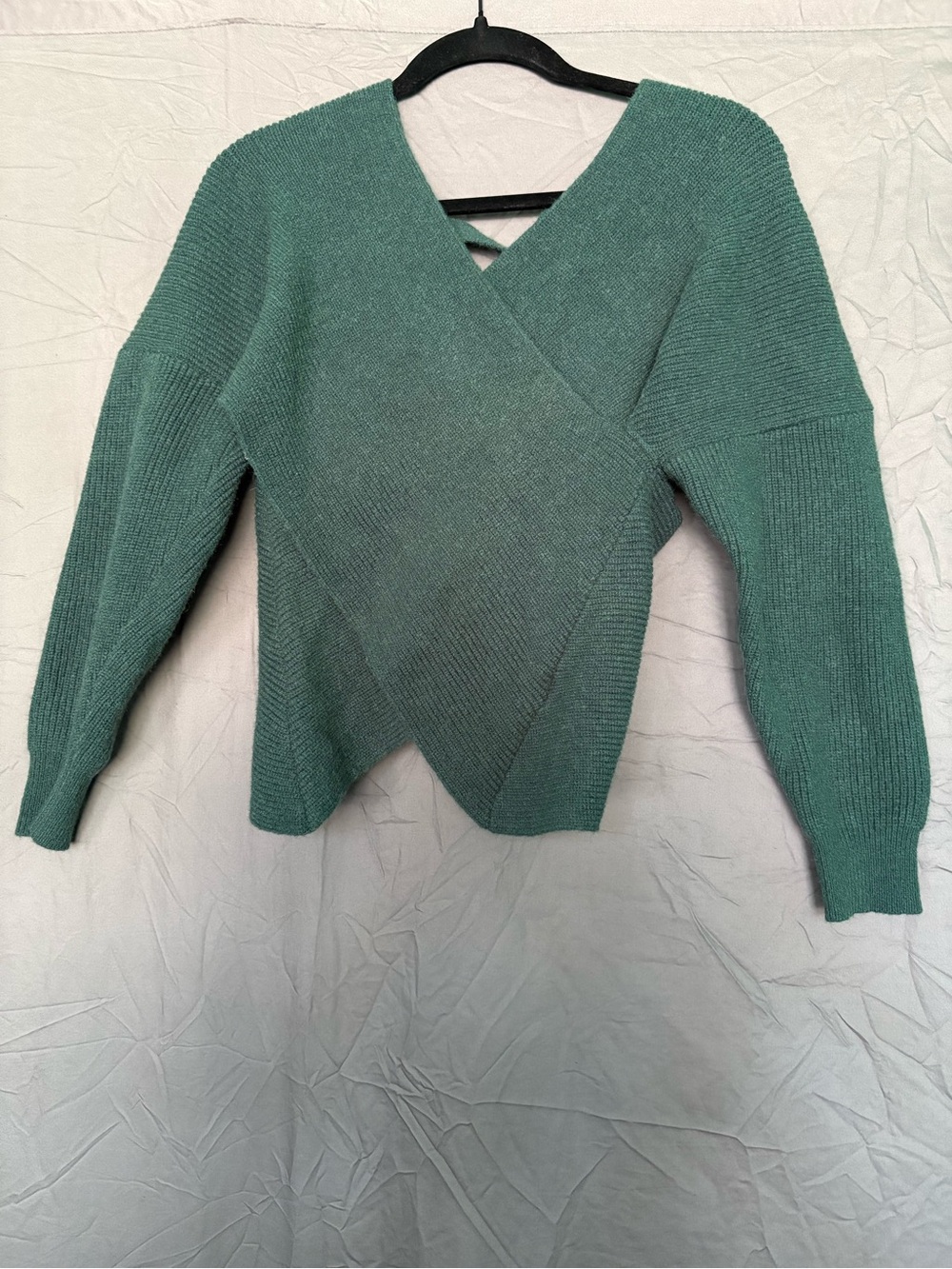 Crossover V-Neck Sweater in Teal Green